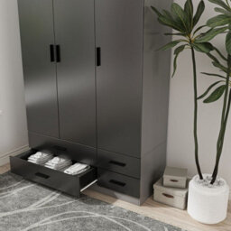 Urbn-Living Urbnliving 180Cm Height Black 3 Door 4 Drawer Wardrobe Storage Shelf Modern Bedroom Grey Furniture - thumbnail 5