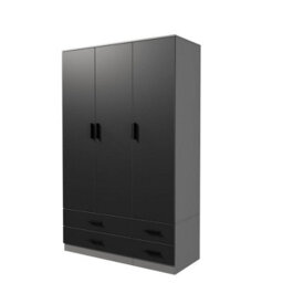 Urbn-Living Urbnliving 180Cm Height Black 3 Door 4 Drawer Wardrobe Storage Shelf Modern Bedroom Grey Furniture - thumbnail 4