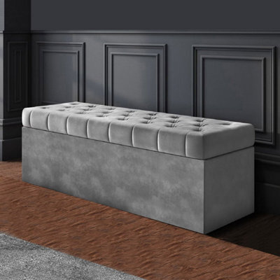 137Cm Sd Ottoman Storage Box, Grey Velvet Upholstered Chesterfield Storage Ottoman Box - image 1
