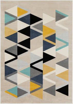 Livabliss City-Geometric Yellow Blue Grey Black Living Dining Bedroom Rug 160 X 220 Cm Easy Care, Non Shedding - image 1