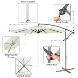 Loops Easy Open 3M Banana Parasol Cream & 60L Wheeled Base Garden Dining Umbrella Set - thumbnail 5