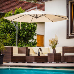 Loops Easy Open 3M Banana Parasol Cream & 60L Wheeled Base Garden Dining Umbrella Set - thumbnail 6