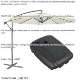 Loops Easy Open 3M Banana Parasol Cream & 60L Wheeled Base Garden Dining Umbrella Set - thumbnail 2