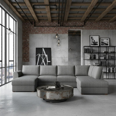 Wilma U Shaped Sofa Bed With Hr Foam Storage And Wooden Legs 305X188Cm For Living Room Grey Right - image 1