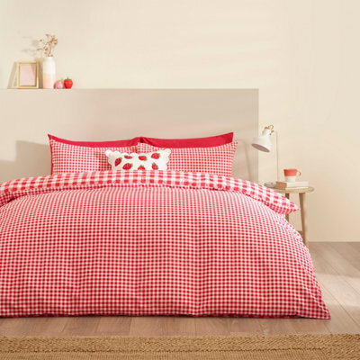 Catherine Lansfield Bamford Gingham Check Reversible Double Duvet Cover Set With Pillowcases Red - image 1