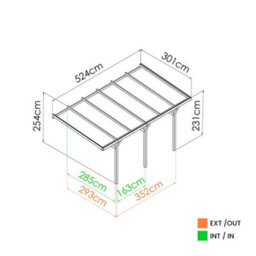 Cerland Henri Wall-Mounted Wooden Carport 3M X 5.25M Pressure Treated Pergola - thumbnail 3