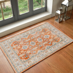 Livabliss Lillian Washable Orange Blue Traditional Boho Living Dining Rug 66 X 115 Cm Non Shedding - thumbnail 2