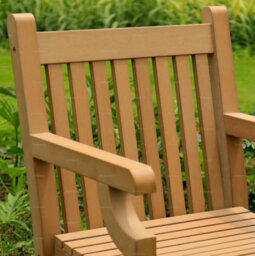Maintenance Free Synthetic Wood 5 Piece Outdoor Dining Set With 4 Armchairs And Square Table, Teak Finish - thumbnail 3