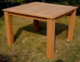 Maintenance Free Synthetic Wood 5 Piece Outdoor Dining Set With 4 Armchairs And Square Table, Teak Finish - thumbnail 5