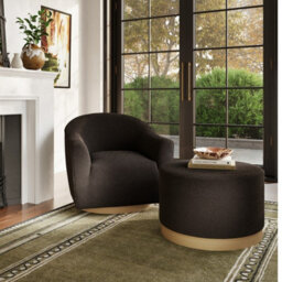 LPD Lara Black Boucle Pouffe - Large Multipurpose Design With Blonde Oak Base - thumbnail 1