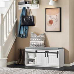 Sobuy Fsr133-K-W,shoe Bench With 2 Doors  90X35X45Cm Functional,white,w90Xd35Xh45 - thumbnail 9