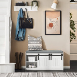 Sobuy Fsr133-K-W,shoe Bench With 2 Doors  90X35X45Cm Functional,white,w90Xd35Xh45 - thumbnail 2