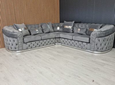 Ambassador Corner Sofa 270Cm X 270Cm Grey Plush Velvet - image 1