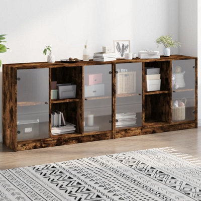 Berkfield Bookcase With Doors Smoked Oak 204X37X75 Cm Engineered Wood - image 1