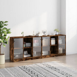 Berkfield Bookcase With Doors Smoked Oak 204X37X75 Cm Engineered Wood - thumbnail 3