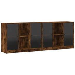 Berkfield Bookcase With Doors Smoked Oak 204X37X75 Cm Engineered Wood - thumbnail 2