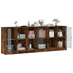 Berkfield Bookcase With Doors Smoked Oak 204X37X75 Cm Engineered Wood - thumbnail 4