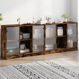 Berkfield Bookcase With Doors Smoked Oak 204X37X75 Cm Engineered Wood - thumbnail 1