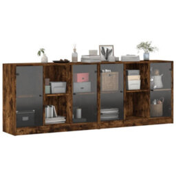 Berkfield Bookcase With Doors Smoked Oak 204X37X75 Cm Engineered Wood - thumbnail 5