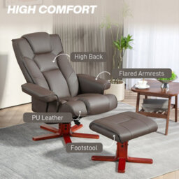 Homcom Reclining Armchair With Footstool And Adjustable Backrest, Brown - thumbnail 6