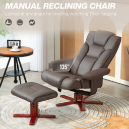 Homcom Reclining Armchair With Footstool And Adjustable Backrest, Brown - thumbnail 4