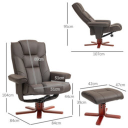 Homcom Reclining Armchair With Footstool And Adjustable Backrest, Brown - thumbnail 3