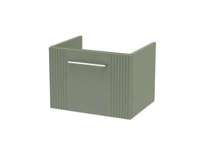 Hudson Reed Deco Wall Hung 1-Drawer Vanity Unit, Compact Modern Vanity Unit In Bathroom With Bar Handle Design, Satin Green - image 1