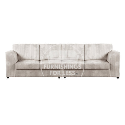 Furnishings For Less UK Luxor Long Fabric Jumbo Cord 4 Seater Sofa - Full Back Cream