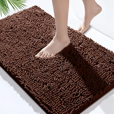 Bedlooms Brown Bath Chenille Rug 50X80Cm, Super Absorbent Shower Mat Non-Slip Bathroom Rug