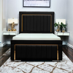 UKBEDFURNITURE Princess Black Plush Valvet Upholstered Gas Lift Ottoman Storage Bed With 10 Inch Orthopedic Mattres - 48 Inch Headboard - thumbnail 1