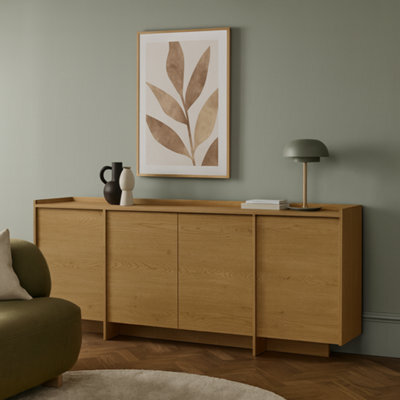 Impact Furniture Extra Large Sideboard 200Cm Wide Cabinet Storage Unit Light Oak Handleless 4 Door Modern White Washed Oak Japandi - image 1