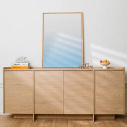 Impact Furniture Extra Large Sideboard 200Cm Wide Cabinet Storage Unit Light Oak Handleless 4 Door Modern White Washed Oak Japandi - thumbnail 3