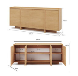 Impact Furniture Extra Large Sideboard 200Cm Wide Cabinet Storage Unit Light Oak Handleless 4 Door Modern White Washed Oak Japandi - thumbnail 6