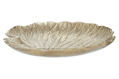 Orsina Large Gold Finish Lotus Leaf Plate With Sculptural Design, Stylish Decorative Plate For Displaying Candles - image 1