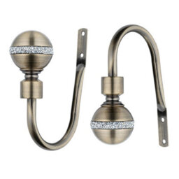 A.unique Home Pair Of Diamante Ball Metal Holdbacks With Fittings - Antique Brass - thumbnail 4