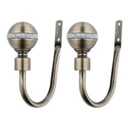 A.unique Home Pair Of Diamante Ball Metal Holdbacks With Fittings - Antique Brass - thumbnail 3