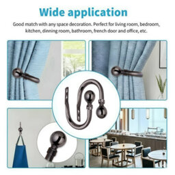 Oxford Homeware Satin Black Nickel Effect Curtain Hold Back With Metal Ball Finials Heavy Duty Durable Wall Tie Backs Pair - thumbnail 8