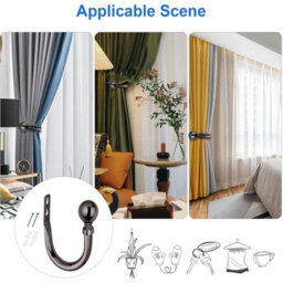 Oxford Homeware Satin Black Nickel Effect Curtain Hold Back With Metal Ball Finials Heavy Duty Durable Wall Tie Backs Pair - thumbnail 4