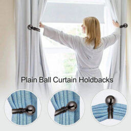 Oxford Homeware Satin Black Nickel Effect Curtain Hold Back With Metal Ball Finials Heavy Duty Durable Wall Tie Backs Pair - thumbnail 2