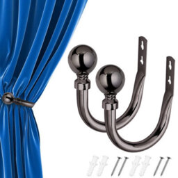 Oxford Homeware Satin Black Nickel Effect Curtain Hold Back With Metal Ball Finials Heavy Duty Durable Wall Tie Backs Pair