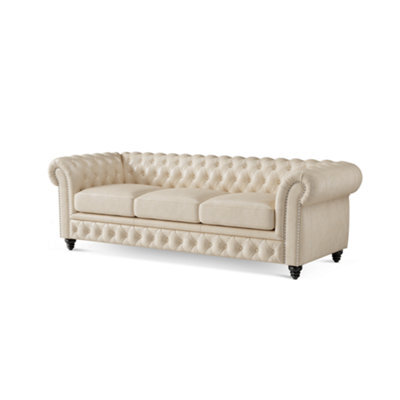 "Valencia Parma Full Aniline Leather Chesterfield 92"" Three Seats Sofa Beige Hand Made Metal Nail Heads" - image 1
