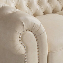 "Valencia Parma Full Aniline Leather Chesterfield 92"" Three Seats Sofa Beige Hand Made Metal Nail Heads" - thumbnail 7