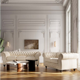 "Valencia Parma Full Aniline Leather Chesterfield 92"" Three Seats Sofa Beige Hand Made Metal Nail Heads" - thumbnail 5