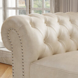 "Valencia Parma Full Aniline Leather Chesterfield 92"" Three Seats Sofa Beige Hand Made Metal Nail Heads" - thumbnail 6
