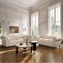 "Valencia Parma Full Aniline Leather Chesterfield 92"" Three Seats Sofa Beige Hand Made Metal Nail Heads" - thumbnail 2