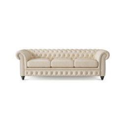 "Valencia Parma Full Aniline Leather Chesterfield 92"" Three Seats Sofa Beige Hand Made Metal Nail Heads" - thumbnail 8