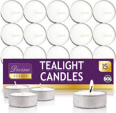 SOL 15Pk Tea Lights Candles - Tea Lights For Home Decor, 3.5 Hour Tealights - Tealight Candles - Unscented Tealights - Long Burning - image 1