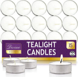 SOL 15Pk Tea Lights Candles - Tea Lights For Home Decor, 3.5 Hour Tealights - Tealight Candles - Unscented Tealights - Long Burning - thumbnail 1