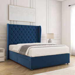 Bsspoke Amelia Divan Bed Set Blue Plush Velvet With 54Inch Wingedback Panel Headboard No Drawers No Mattress In All Sizes - thumbnail 2