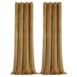 Happy Homewares Ochre Velvet Darkening Eyelet Curtains - 46X54 Inch Drop - 2 Panel